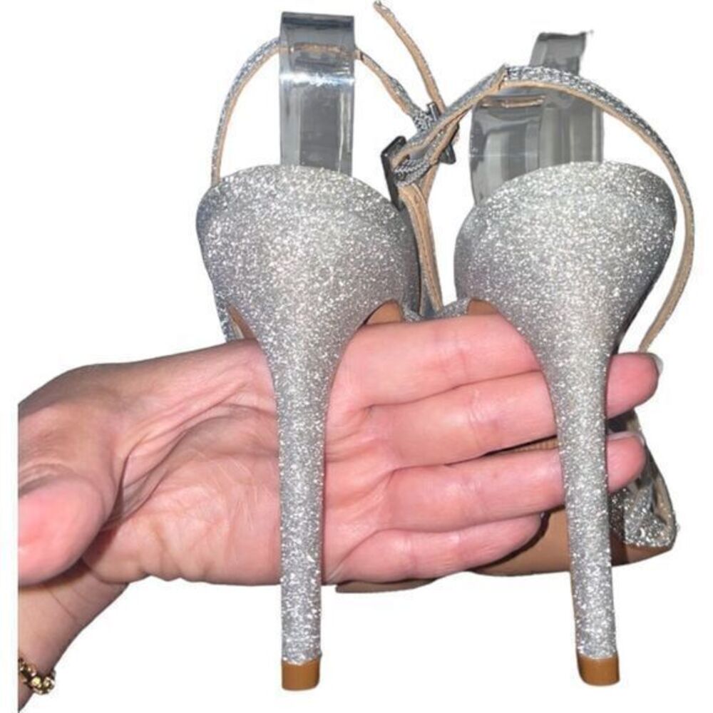New Schutz Strappy Silver Fine Glitter Heels Sandals NWOB‎ Size 39/9 - Picture 8 of 16